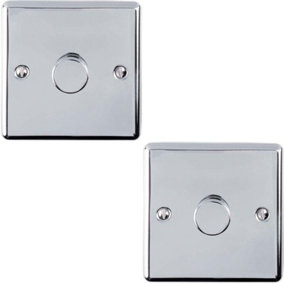 2 PACK 1 Gang 400W 2 Way Rotary Dimmer Switch CHROME Light Dimming Plate