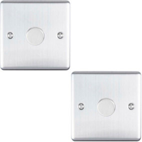 2 PACK 1 Gang 400W 2 Way Rotary Dimmer Switch SATIN STEEL Light Dimming Plate