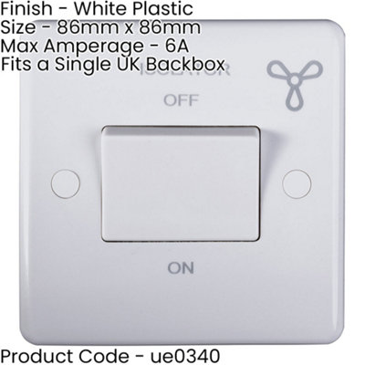 2 PACK 1 Gang 6A Extractor Fan Isolator Switch WHITE 3 Pole Shower Bathroom