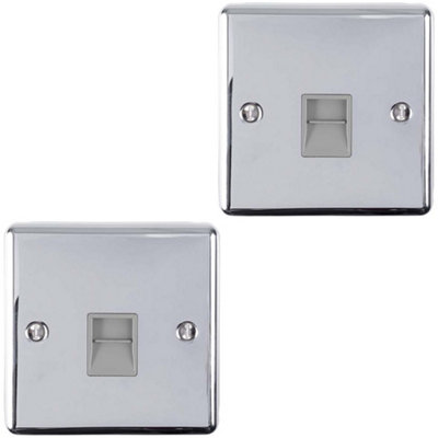 2 PACK 1 Gang BT Extension Telephone Wall Socket CHROME & GREY