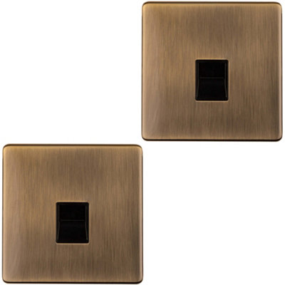 2 PACK 1 Gang BT Telephone Master Socket SCREWLESS ANTIQUE BRASS Wall Face Plate