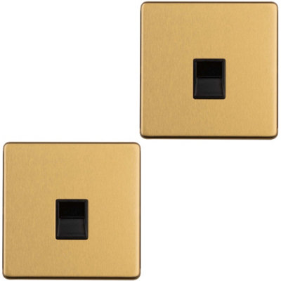2 PACK 1 Gang BT Telephone Master Socket SCREWLESS SATIN BRASSWall Face ...