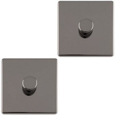 2 PACK 1 Gang Dimmer Switch 2 Way LED SCREWLESS BLACK NICKEL Light Dimming Wall