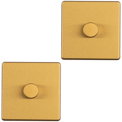 2 PACK 1 Gang Dimmer Switch 2 Way LED SCREWLESS SATIN BRASS Light Dimming Wall
