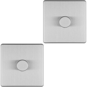 2 PACK 1 Gang Dimmer Switch 2 Way LED SCREWLESS SATIN STEEL Light Dimming Wall