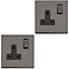 2 PACK 1 Gang DP 13A Switched UK Plug Socket SCREWLESS BLACK NICKEL Wall Power