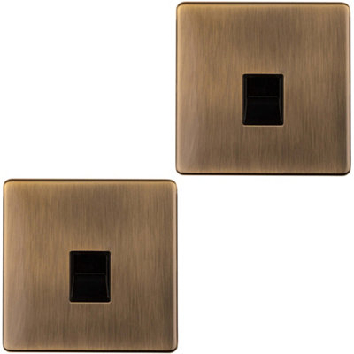 2 PACK 1 Gang Extension Telephone Socket SCREWLESS ANTIQUE BRASS Secondary