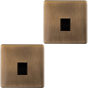 2 PACK 1 Gang Extension Telephone Socket SCREWLESS ANTIQUE BRASS Secondary