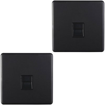 2 PACK 1 Gang Extension Telephone Socket SCREWLESS MATT BLACK Secondary