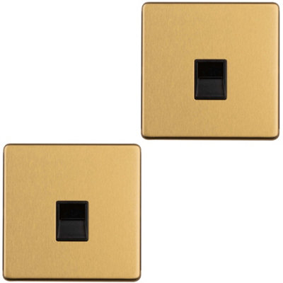 2 PACK 1 Gang Extension Telephone Socket SCREWLESS SATIN BRASS Secondary