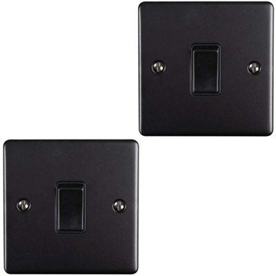 2 PACK 1 Gang Single 10A INTERMEDIATE Light Switch MATT BLACK & BLACK ...