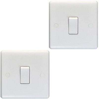 2 PACK 1 Gang Single 10A Light Switch 1 Way - WHITE PLASTIC Wall Plate Rocker