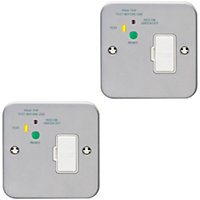 2 PACK 1 Gang Single 13A Unswitched Fuse Spur 30mA Passive RCD METAL CLAD Safety