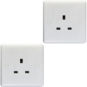 2 PACK 1 Gang Single 13A Unswitched UK Plug Socket - WHITE Wall Power Outlet