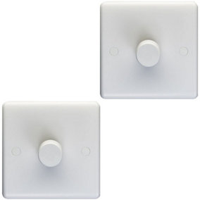 2 PACK 1 Gang Single 400W LED 2 Way Rotary Dimmer Switch WHITE Dimming Light