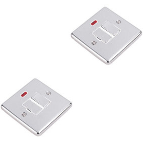 2 PACK 1 Gang Single 45A Cooker Switch Neon - POLISHED CHROME & WHITE Rocker DP