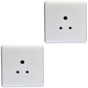 2 PACK 1 Gang Single 5A Unswitched UK Plug Socket - WHITE Wall Power Outlet