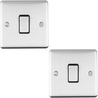 2 PACK 1 Gang Single INTERMEDIATE Light Switch SATIN STEEL & Black 10A Rocker