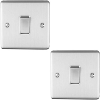 2 PACK 1 Gang Single INTERMEDIATE Light Switch SATIN STEEL & White 10A Rocker