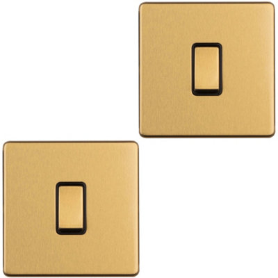 2 PACK 1 Gang Single Light Switch SCREWLESS SATIN BRASS 2 Way 10A Slim Rocker