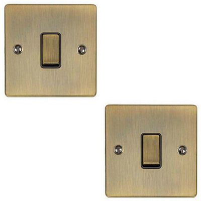 2 PACK 1 Gang Single Metal Light Switch ANTIQUE BRASS 2 Way 10A Black Trim
