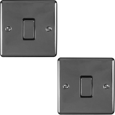 2 PACK 1 Gang Single Metal Light Switch BLACK NICKEL 2 Way 10A Black Trim