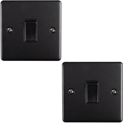 2 PACK 1 Gang Single Metal Light Switch MATT BLACK 2 Way 10A Black Trim