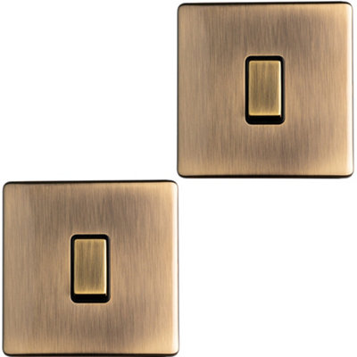 2 PACK 1 Gang Single SCREWLESS 20A Switch ANTIQUE BRASS & BLACK 3mm Slim Plate