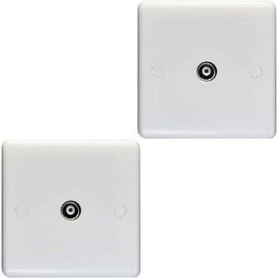 2 PACK 1 Gang Single TV Aerial Wall Face Plate - WHITE Female Coaxial Socket | DIY at B&Q