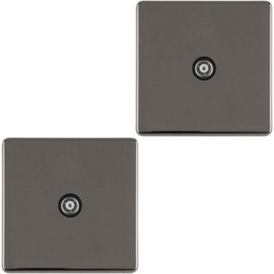 2 PACK 1 Gang Single TV Coaxial Aerial Socket SCREWLESS BLACK NICKEL Wall Plate