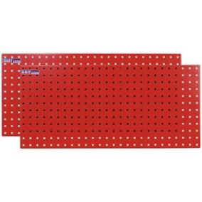 2 PACK - 1000 x 500mm Red Wall Mounted Tool Storage Hook Panel - Warehouse Tray