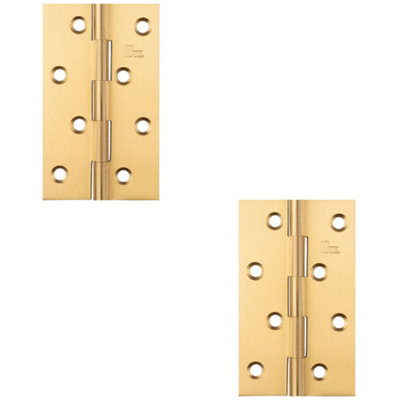 2 PACK - 102 x 60 x 2mm Solid Drawn Brass Butt Hinge - Cupboard Cabinet Door Fixing