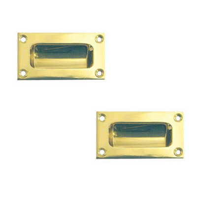 2 PACK 102mm Polished Brass Flush Pulls for Doors and Drawers - Recessed Door Handle