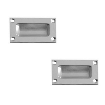 2 PACK 102mm Satin Chrome Flush Pulls for Sliding Doors and Drawers - Recessed Door Handle