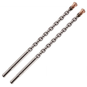 2 Pack - 10mm x 260mm Long SDS Plus Drill Bits. TCT Cross Tip With Copper Coating. High Performance Hammer Drill Bits