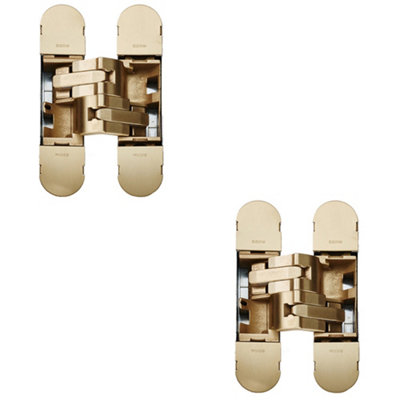 2 PACK - 130 x 30mm Flush Concealed Heavy Duty Hinge Fits Unrebated Doors SATIN BRASS