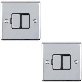 2 PACK 13A DP Switched Fuse Spur CHROME & Black Mains Isolation Wall Plate