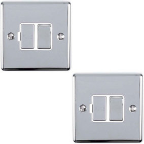 2 PACK 13A DP Switched Fuse Spur CHROME & White Mains Isolation Wall Plate