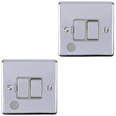 2 PACK 13A DP Switched Fuse Spur & Flex Outlet CHROME & GREY Mains Isolation