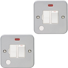 2 PACK 13A DP Switched Fuse Spur Flex Outlet & Neon HEAVY DUTY METAL CLAD