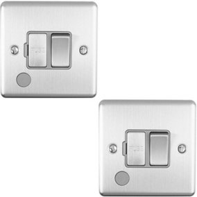 2 PACK 13A DP Switched Fuse Spur & Flex Outlet SATIN STEEL & Grey Isolation