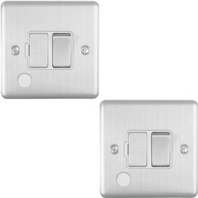 2 PACK 13A DP Switched Fuse Spur & Flex Outlet SATIN STEEL & White Isolation