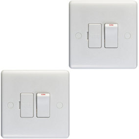 2 PACK 13A DP Switched Fuse Spur & Flex Outlet WHITE Mains Appliance Isolation