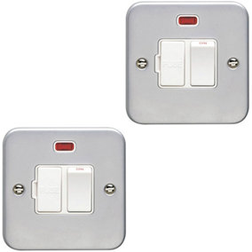 2 PACK 13A DP Switched Fuse Spur & Neon HEAVY DUTY METAL CLAD Mains Isolation