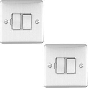 2 PACK 13A DP Switched Fuse Spur SATIN STEEL & Grey Mains Isolation Wall Plate