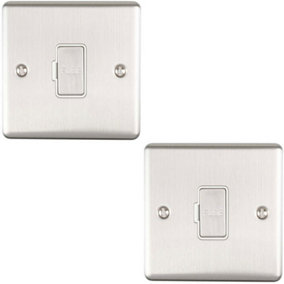 2 PACK 13A DP Unswitched Fuse Spur SATIN STEEL White Mains Isolation Wall Plate