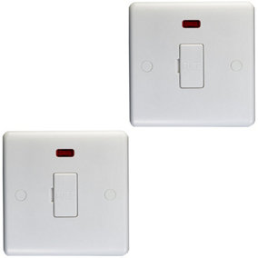 2 PACK 13A Unswitched Fuse Spur & Neon - WHITE Mains Isolation Wall Plate