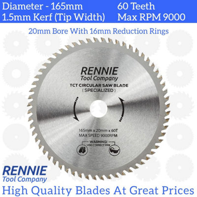 2 Pack 165mm x 60T TCT Cordless Circular Wood Saw Blades With