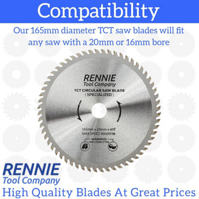 2 Pack 165mm x 60T TCT Cordless Circular Wood Saw Blades With