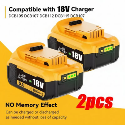 2 Pack 18V 5.0Ah LiIon Replacement Batteries Compatible with DeWalt XR Tools